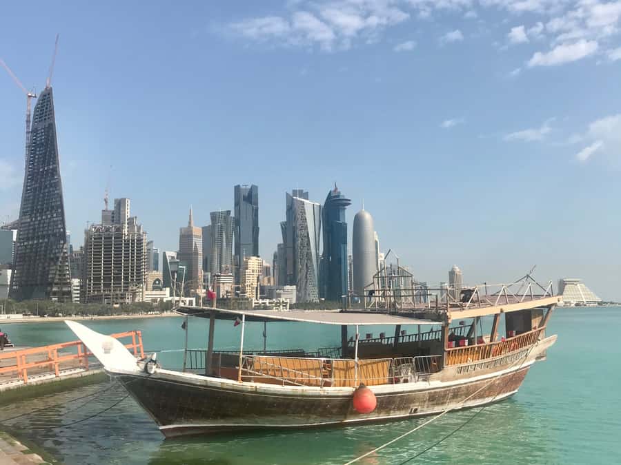 Doha: 4 Hrs City Highlights Tour & Dhow Cruise - The Corniche and West Bay: Doha from the road