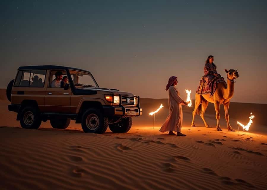 Doha: Nighttime Desert Safari with Dune Bashing & Camel Ride - From Doha to the open desert