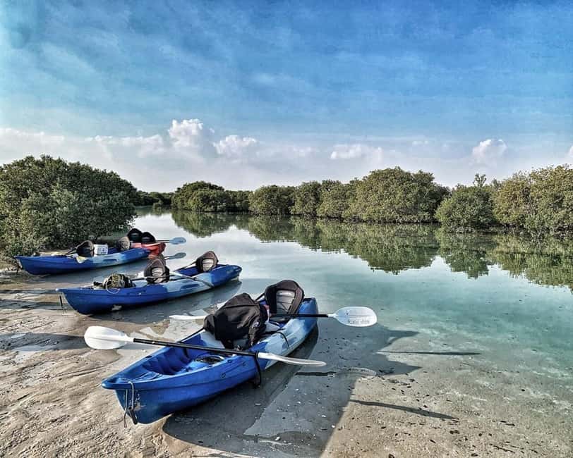 Doha: Private Purple Island Mangroves Kayaking Adventure - First sight of Al Thakira’s green water
