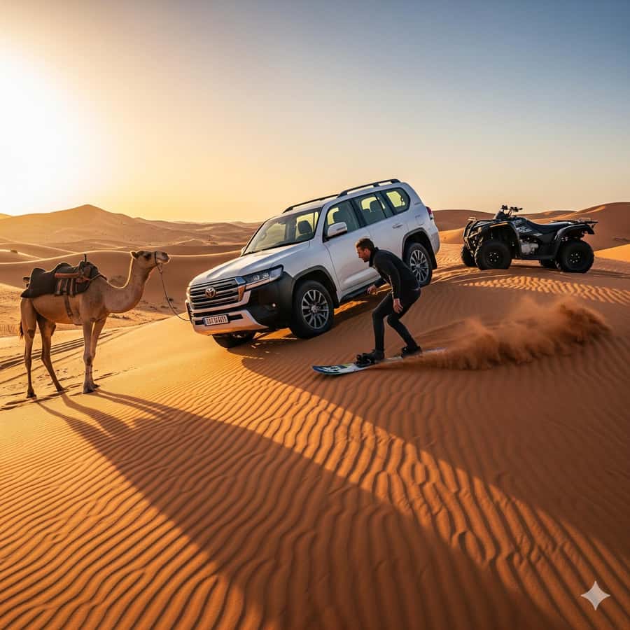 Doha: Safari, Camel Ride, Sand boarding and Inland Sea Tour - Sandboarding Down the Dunes