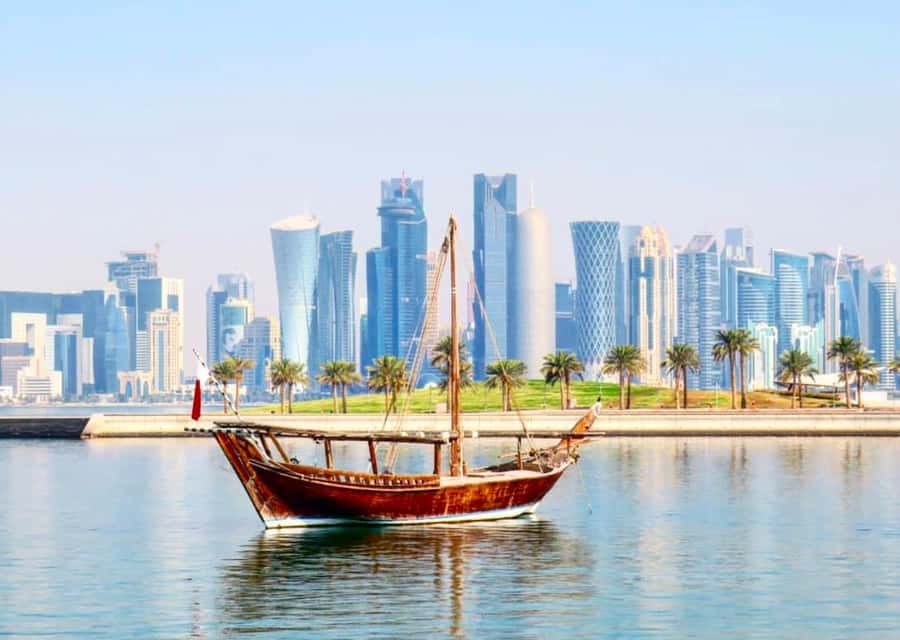 Doha: Sunset Serenade Skyline Dhow Cruise with Buffet Dinner - Catching the right light over West Bay