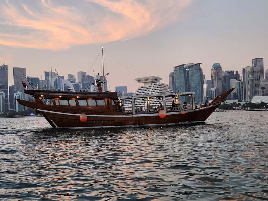 Doha:Wooden Dhow Dinner Cruise with Tea, Arabic Coffee/Dates - A short dhow ride with a distinctly Qatari welcome