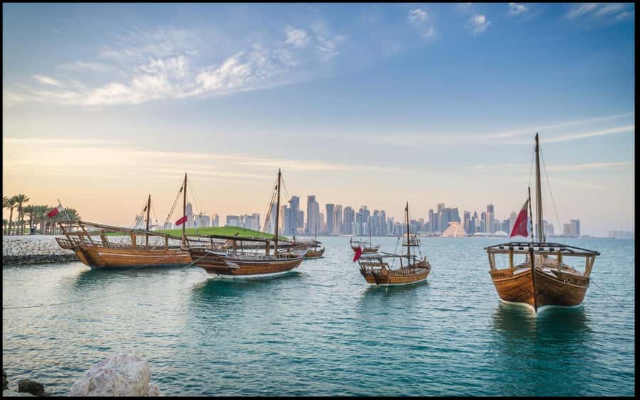 Doha:Wooden Dhow Dinner Cruise with Tea, Arabic Coffee/Dates - Boarding a traditional wooden Arabian dhow