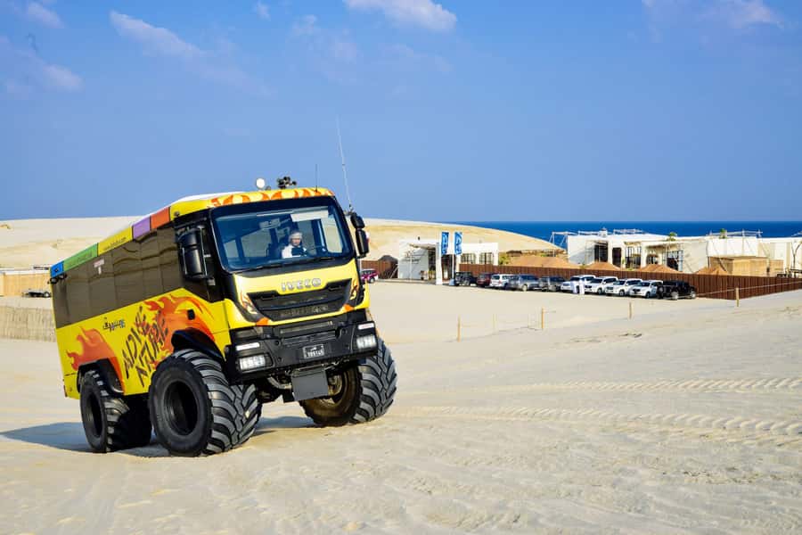 From Doha: Exclusive Monster Bus Safari Experience - Al Majles Resort, oryx, and the beach
