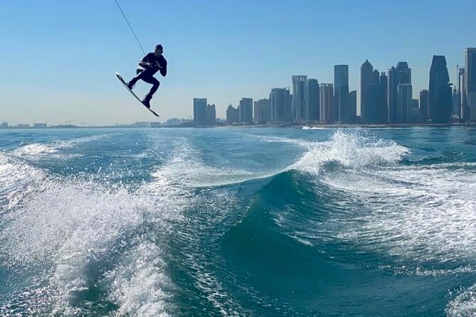 Private Wakesurfing or Wakeboarding along Doha's skyline - Clear instructions before your first attempt